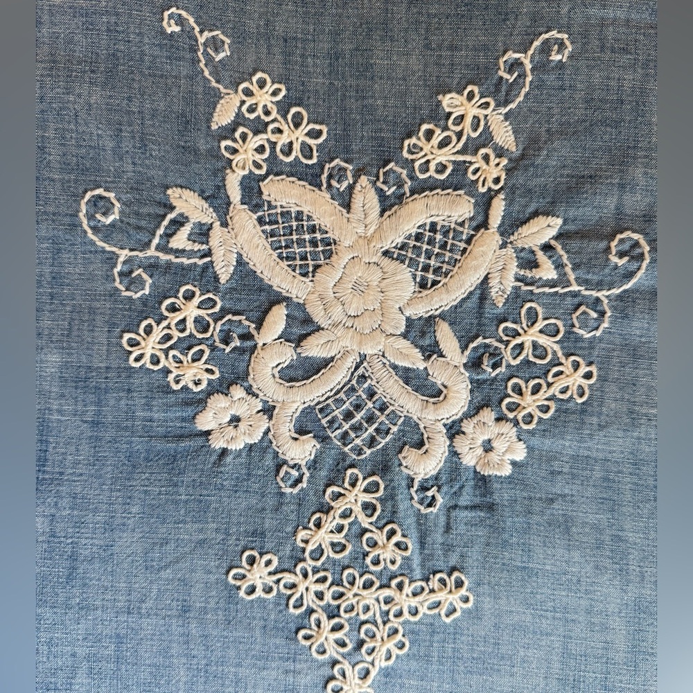 Lucky Brand Boho Gauze Blouse Blue Embroidered Crochet Top Women’s S M - Picture 5 of 9
